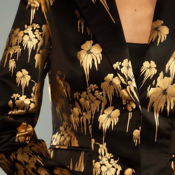 CYNTHIA ROWLEY Dripping In Gold Fitted Blazer Sz 10 - Picture 7 of 8